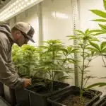 Indoor Cannabis Grower Monitoring Healthy Plants