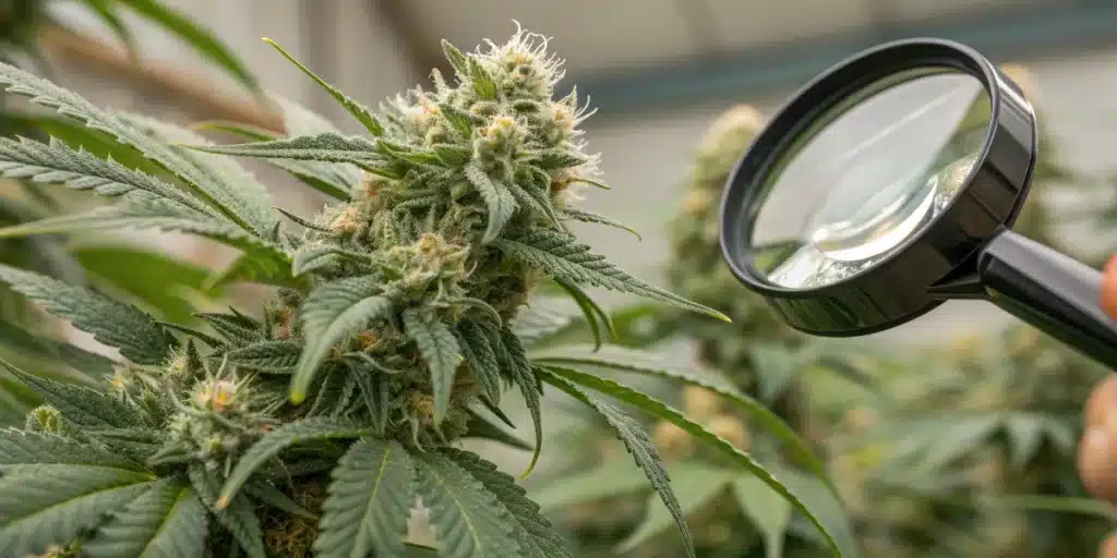 Inspecting Cannabis Trichomes with a Magnifying Glass