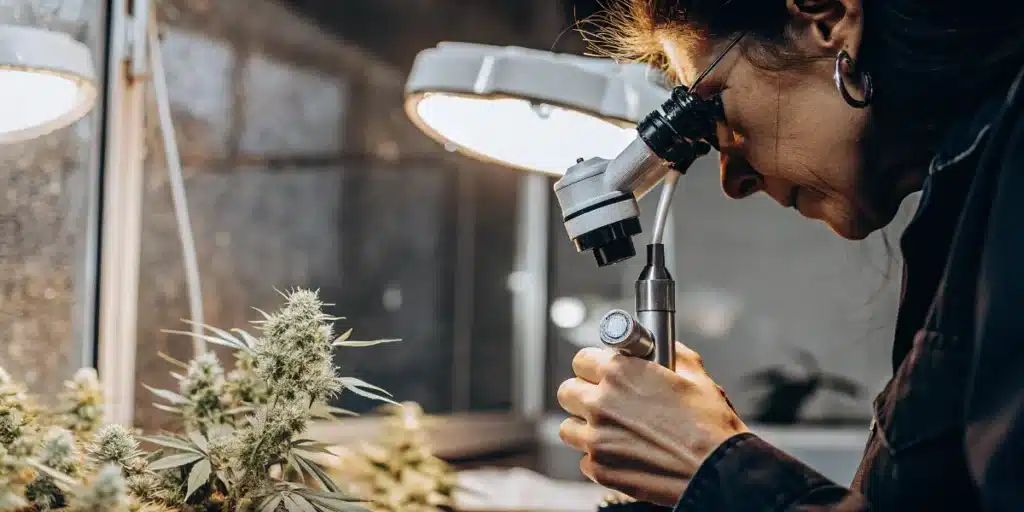 Laboratory Inspection of Cannabis Flower with Microscope