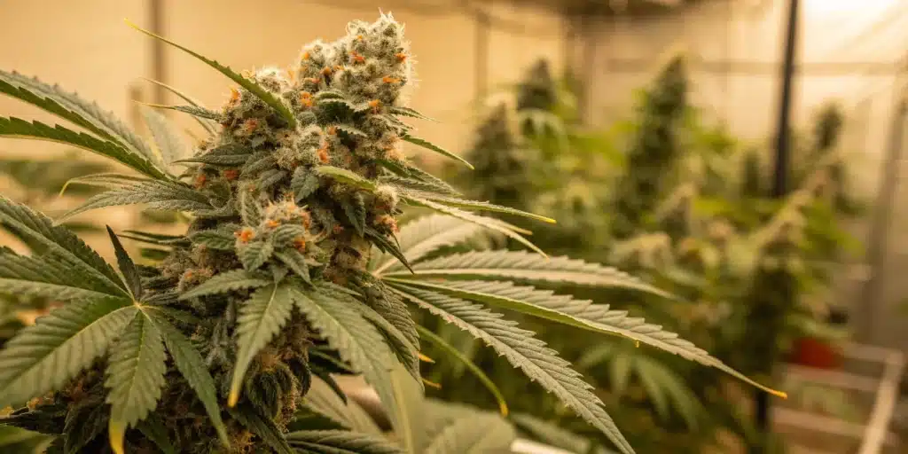 Resinous Cannabis Cola in Indoor Grow Room