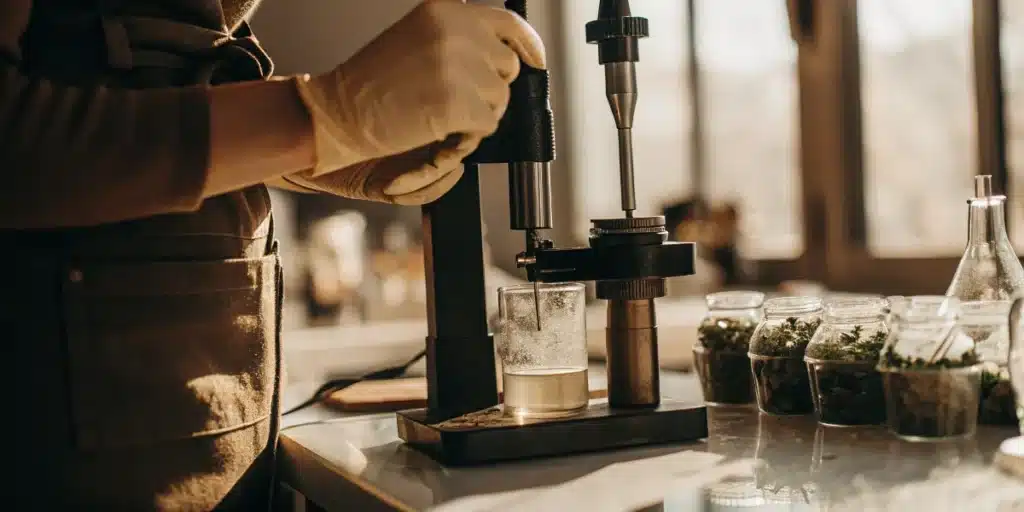 Solventless Cannabis Rosin Press in Use