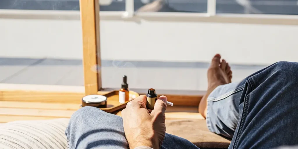 Adult Using a Cannabis Vape While Relaxing