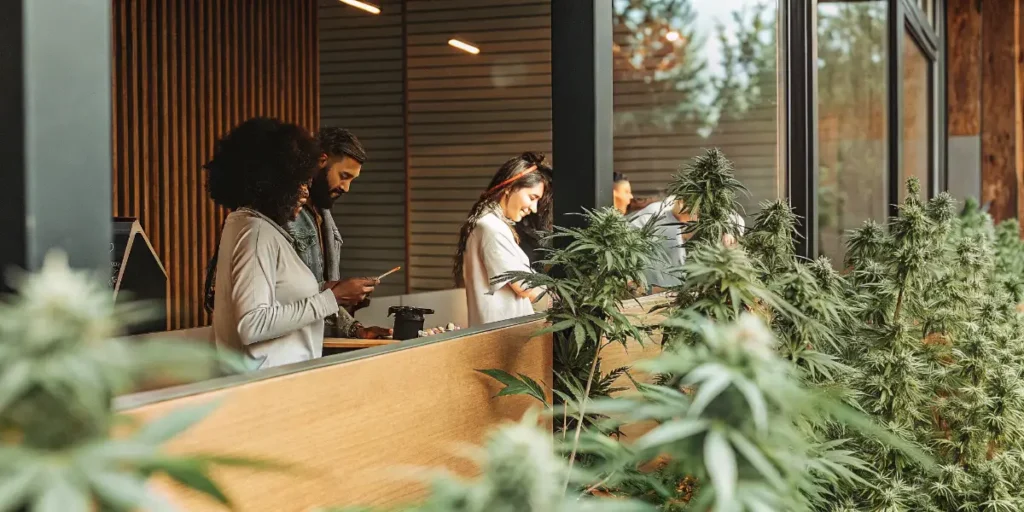 Cannabis Dispensary with Flowering Plants