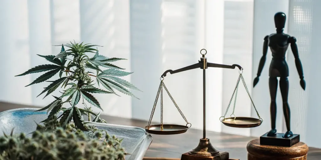 Cannabis Plant and Legal Balance Scale