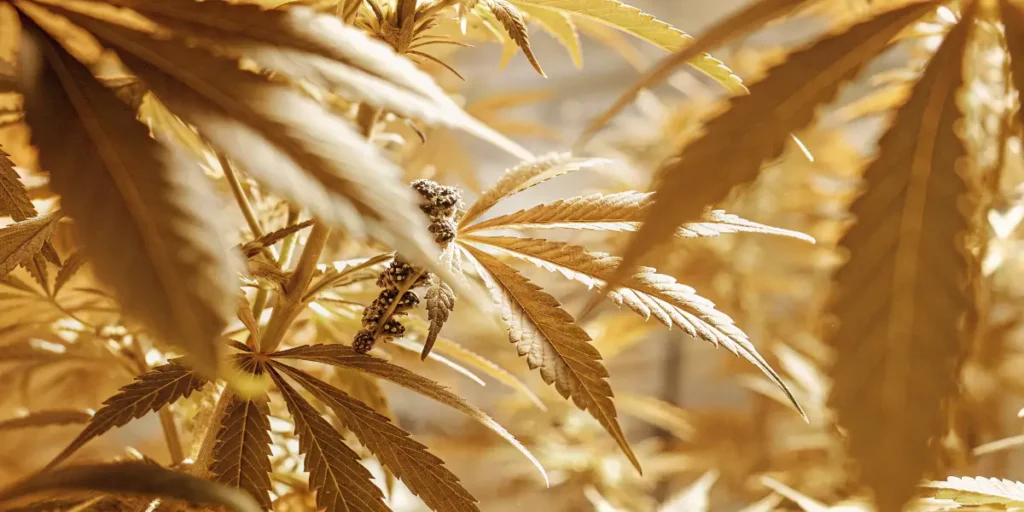 Cannabis Plant Leaves in Warm Sunlight