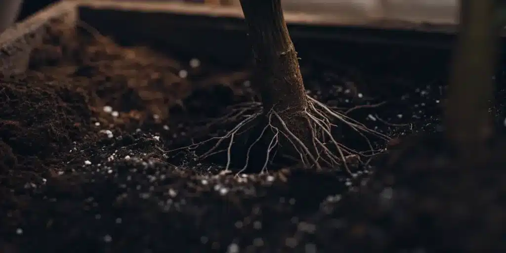 Cannabis Plant Roots in Soil with Perlite