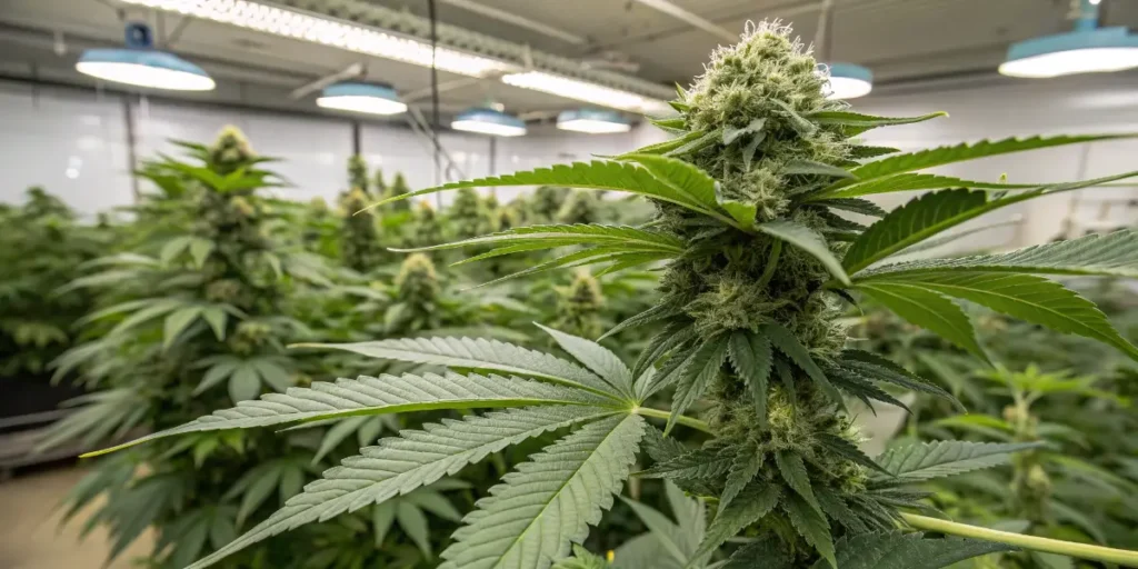 Cannabis Plant Under Indoor Grow Lights