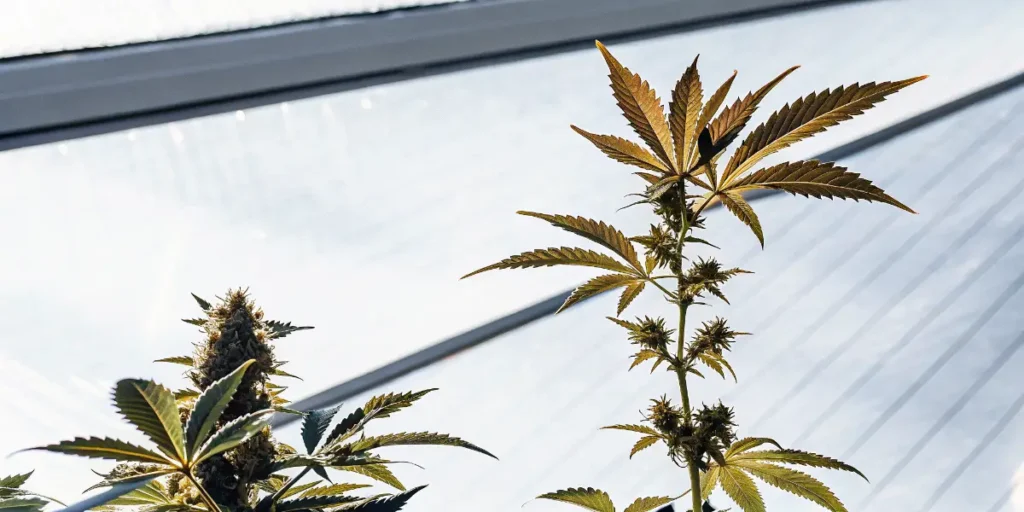 Cannabis Plants in a Greenhouse With Sunlight