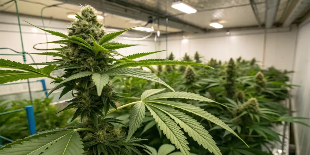 Flowering Cannabis Plant in an Indoor Grow Room