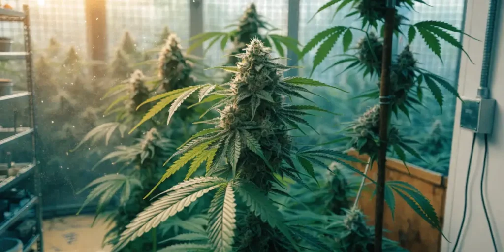 Healthy Cannabis Plants in a Greenhouse Grow Room