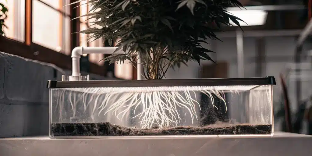 Hydroponic Cannabis Plant with Exposed Roots