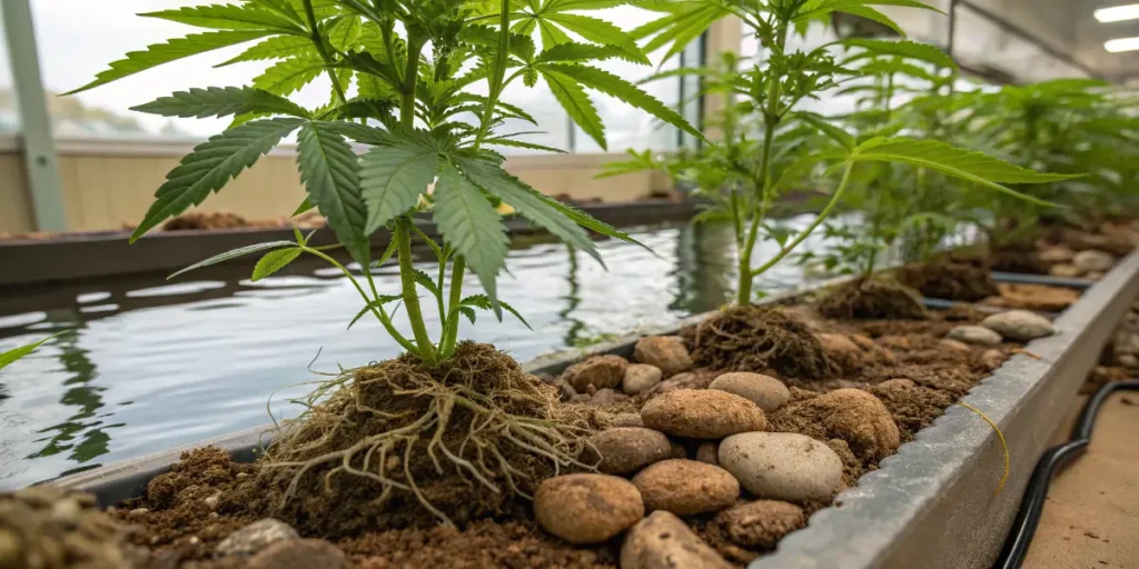 Hydroponic Cannabis Plants with Exposed Roots