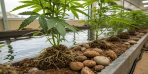 Hydroponic Cannabis Plants with Exposed Roots
