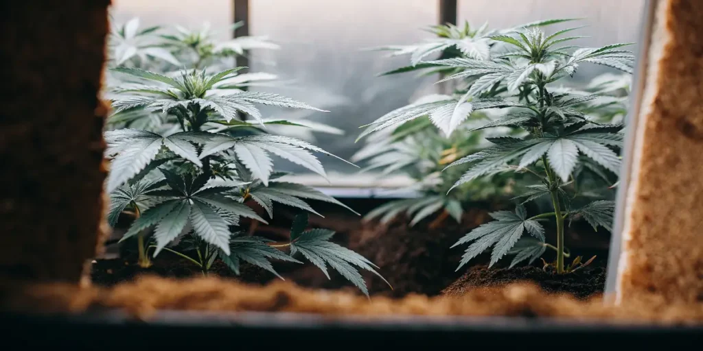 Indoor Cannabis Plants Growing in Rich Soil