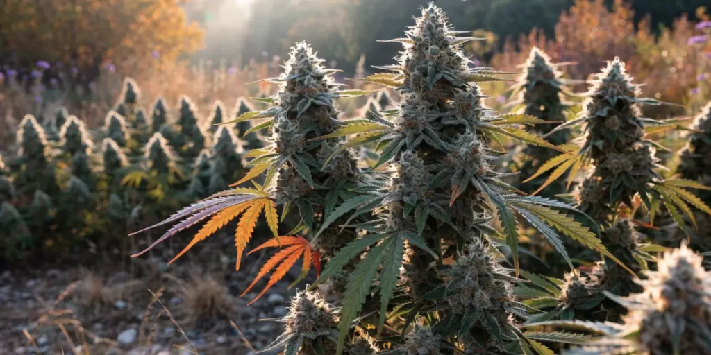 Mature Outdoor Cannabis Plants in Autumn Light