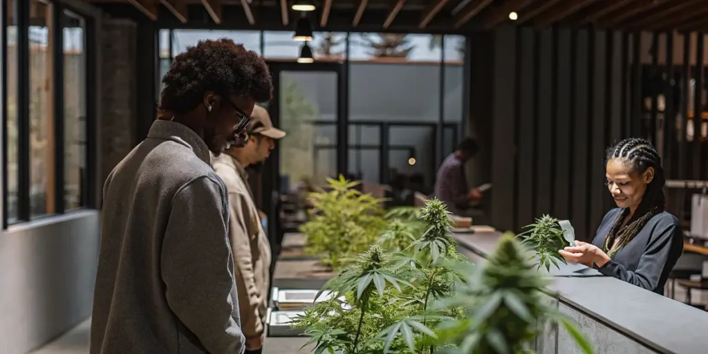Modern Cannabis Dispensary with Customers