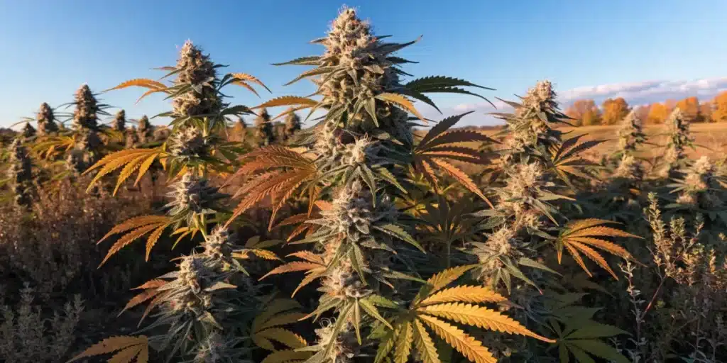 Outdoor Cannabis Field During Late Flowering