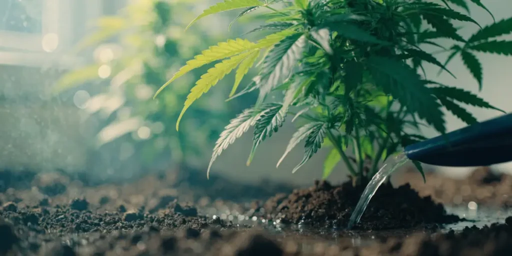 Watering a Cannabis Plant in Soil