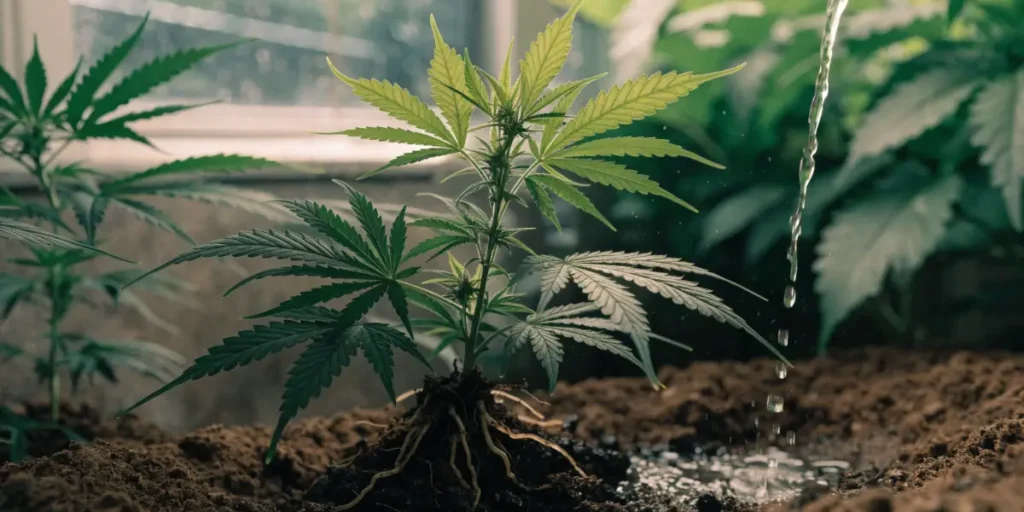 Watering a Young Cannabis Plant