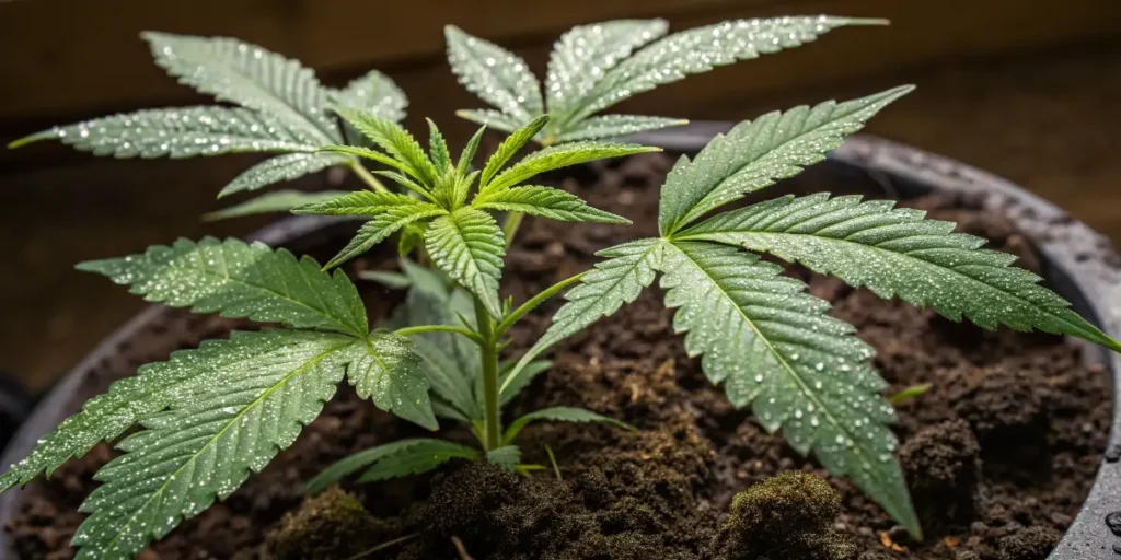Young Cannabis Plant with Healthy Leaves