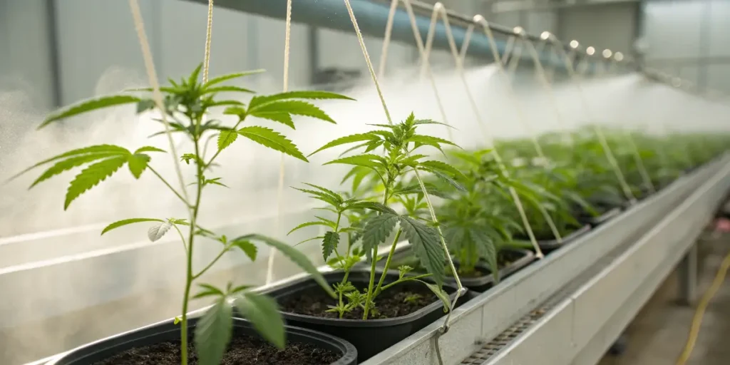 Young Cannabis Plants in an Aeroponic System